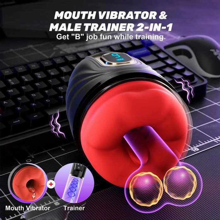 2 in 1 Mouth Shaped Penis Vibrator Male Glans Trainer Masturbation Cup