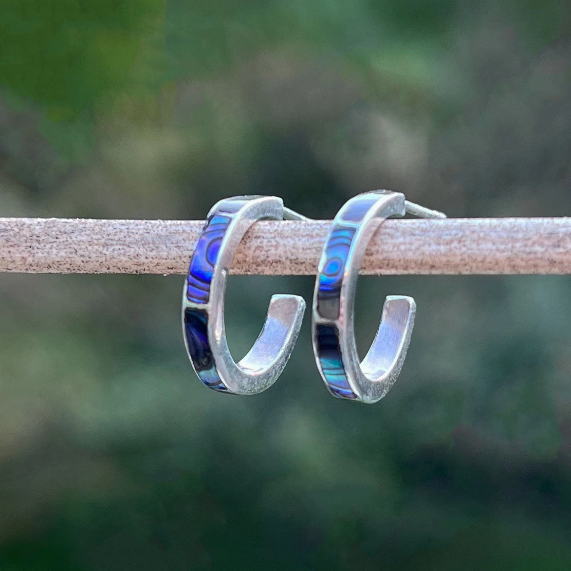 Abalone Inlay Huggies - Sterling Silver, Indonesia