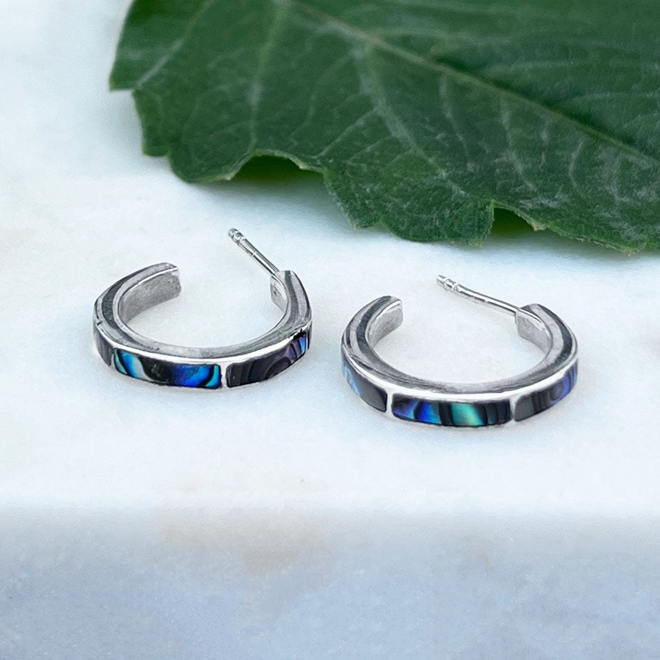 Abalone Inlay Huggies - Sterling Silver, Indonesia