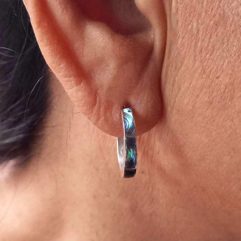 Abalone Inlay Huggies - Sterling Silver, Indonesia