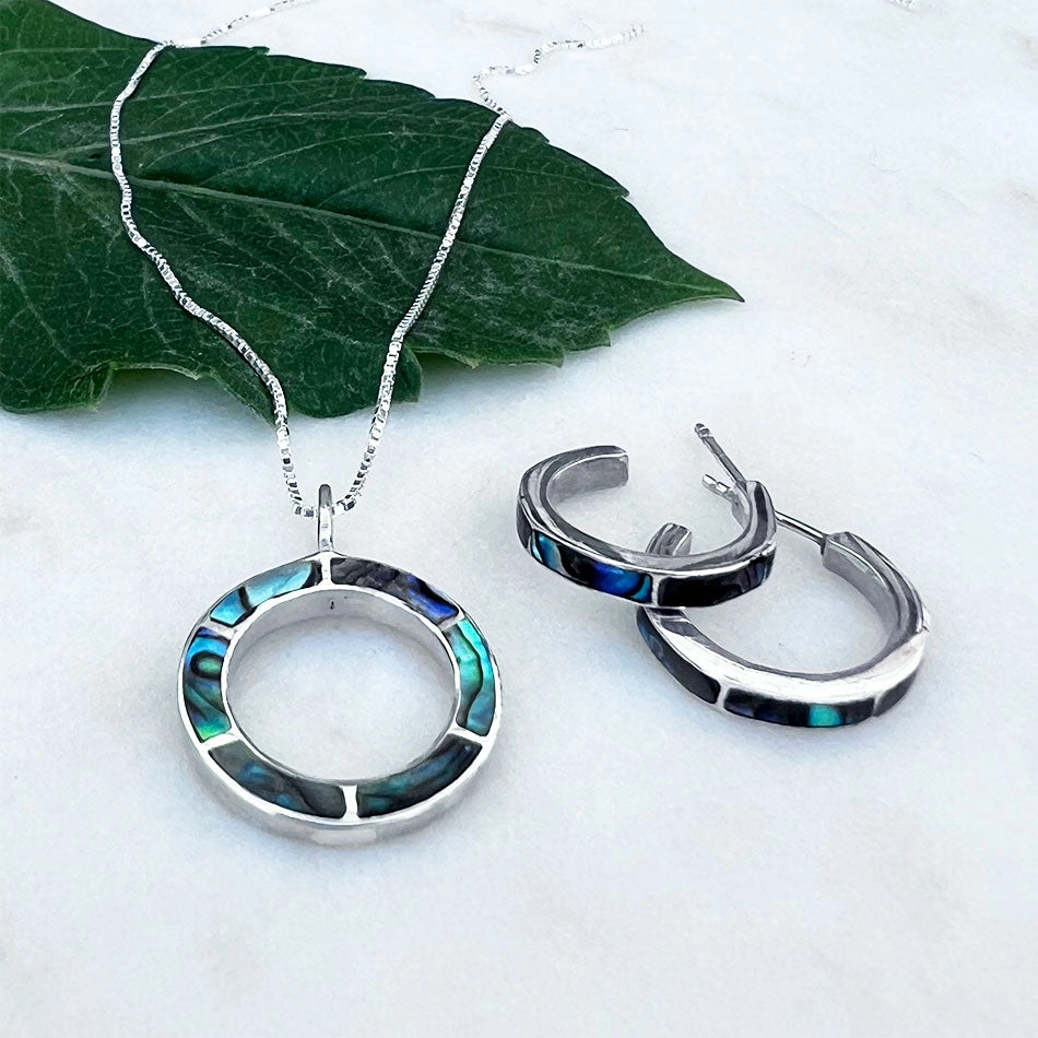 Abalone Inlay Huggies - Sterling Silver, Indonesia