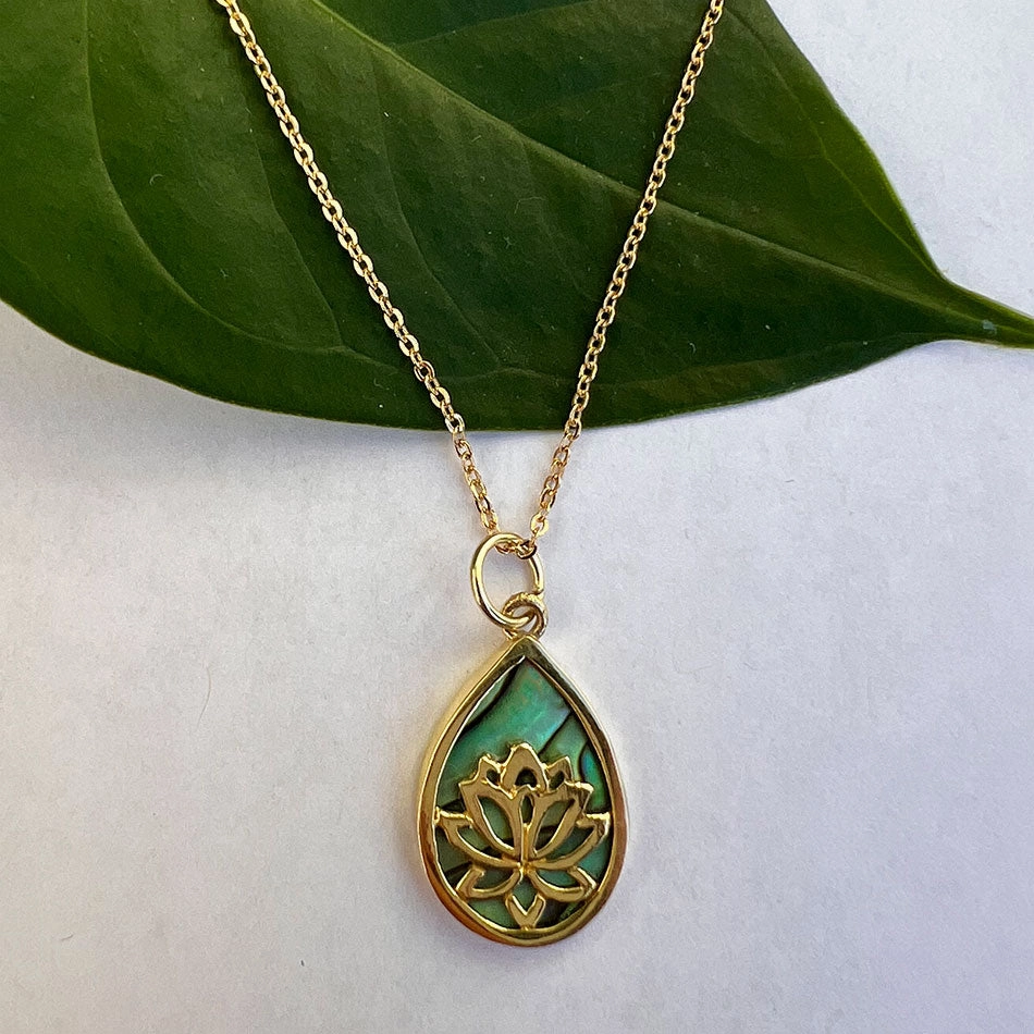 Abalone Lotus Necklace - Brass, Indonesia