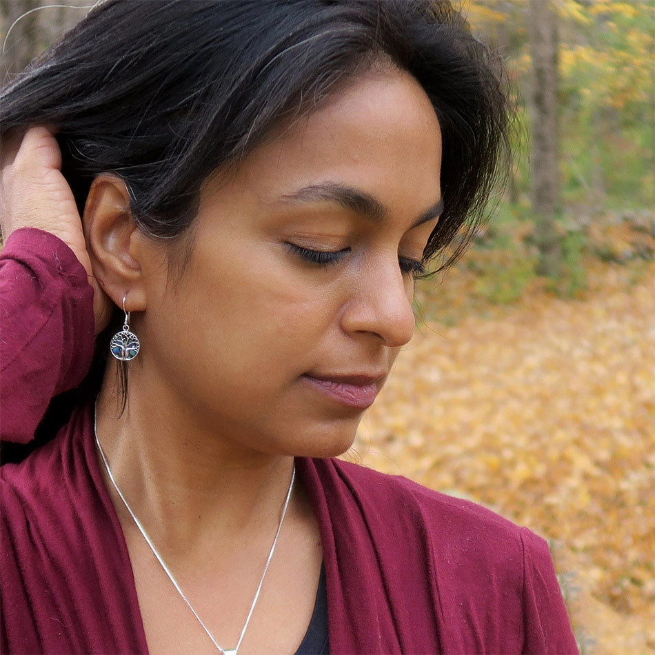 Abalone Tree of Life Earrings - Brass, Indonesia