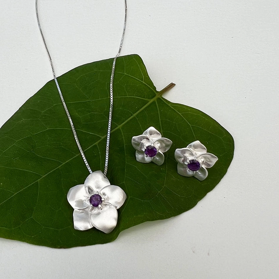 Amethyst Flower Studs - Sterling Silver, Indonesia