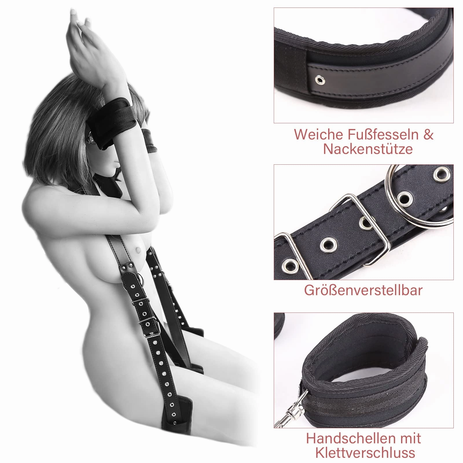 BDSM Bondage Set – Complete Set with Handcuffs, Thigh Bands & Neck Support