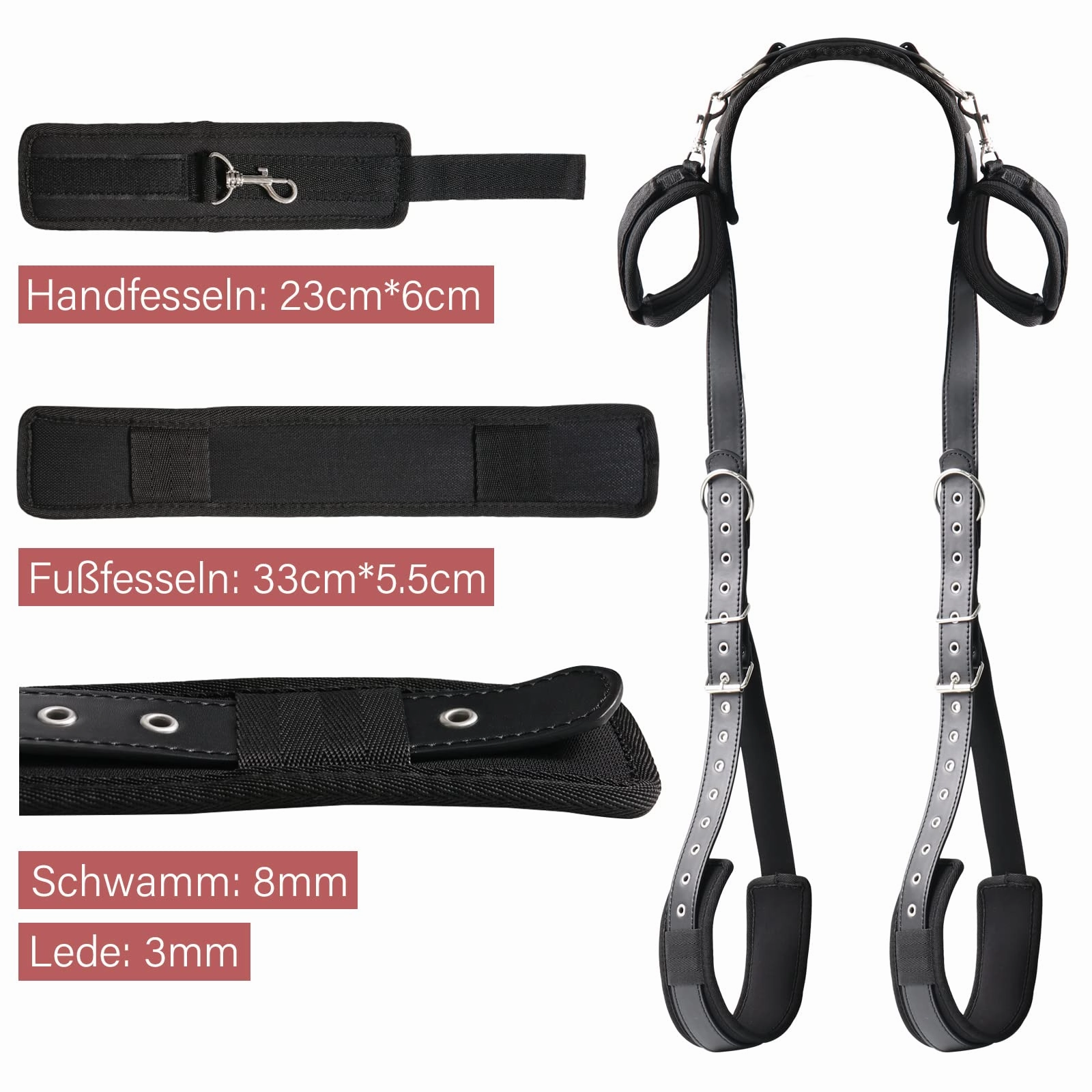 BDSM Bondage Set – Complete Set with Handcuffs, Thigh Bands & Neck Support