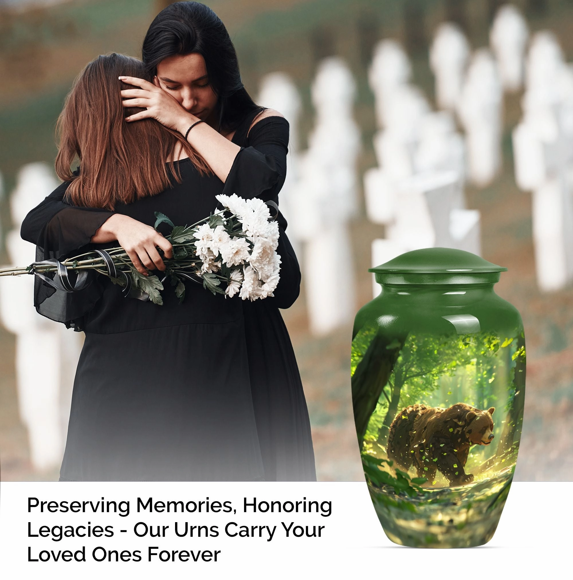 Bear-Themed Large Cremation Urn - Container For Human Ashes