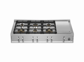 Bertazzoni PROF486GRTBXT 48 Gas Rangetop 6 Brass Burner   Electric Griddle Stainless Steel