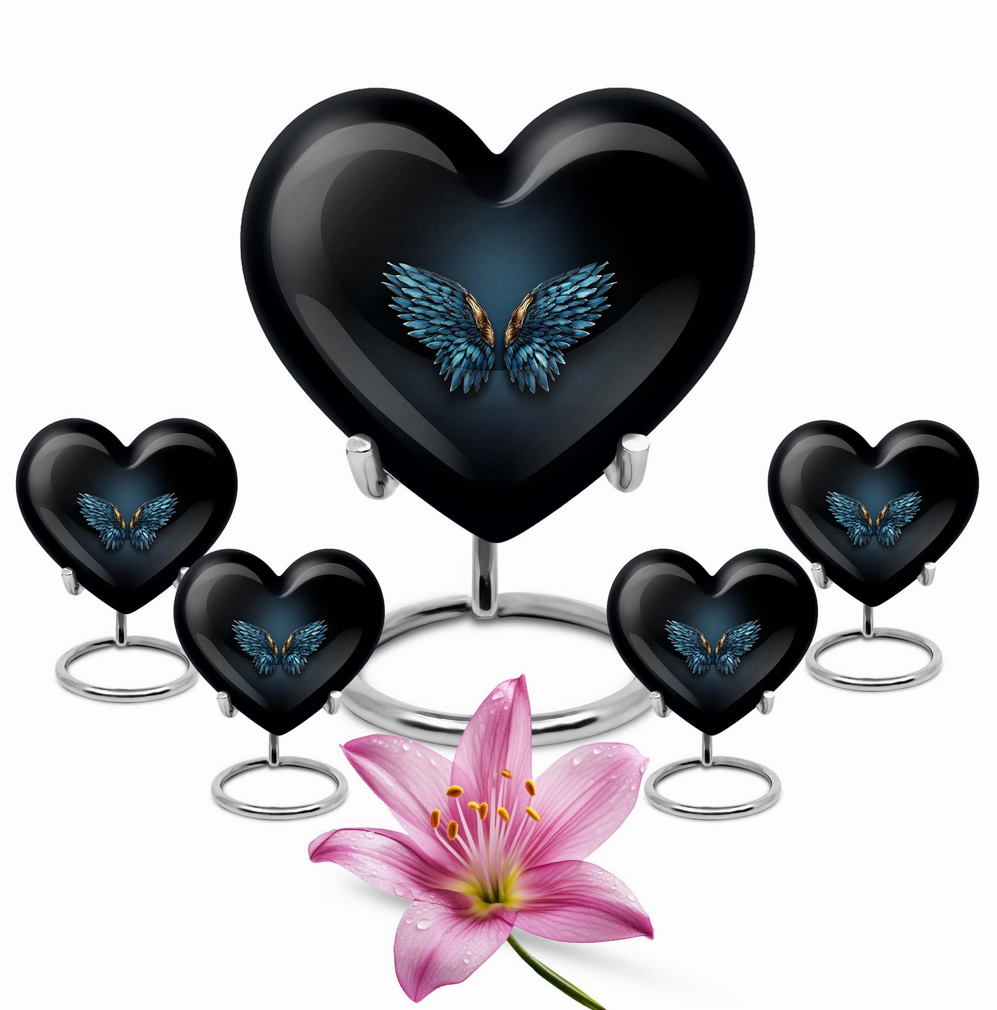 Blue Wings Tribute - Engravable Heart Urn for Cremation Ashes