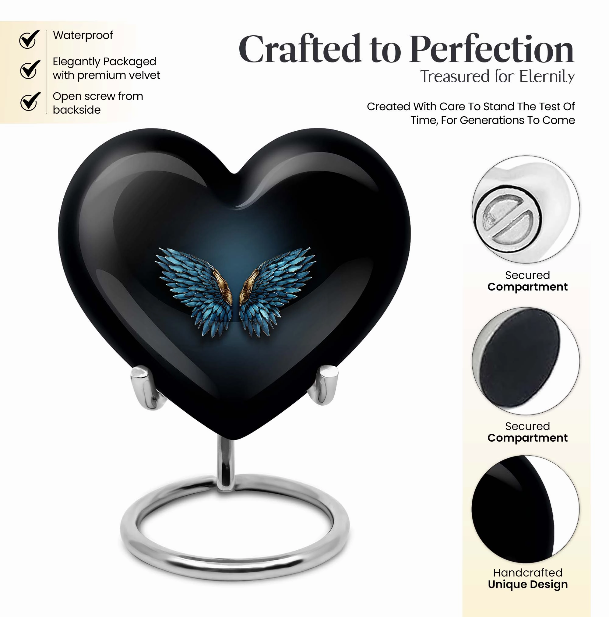 Blue Wings Tribute - Engravable Heart Urn for Cremation Ashes