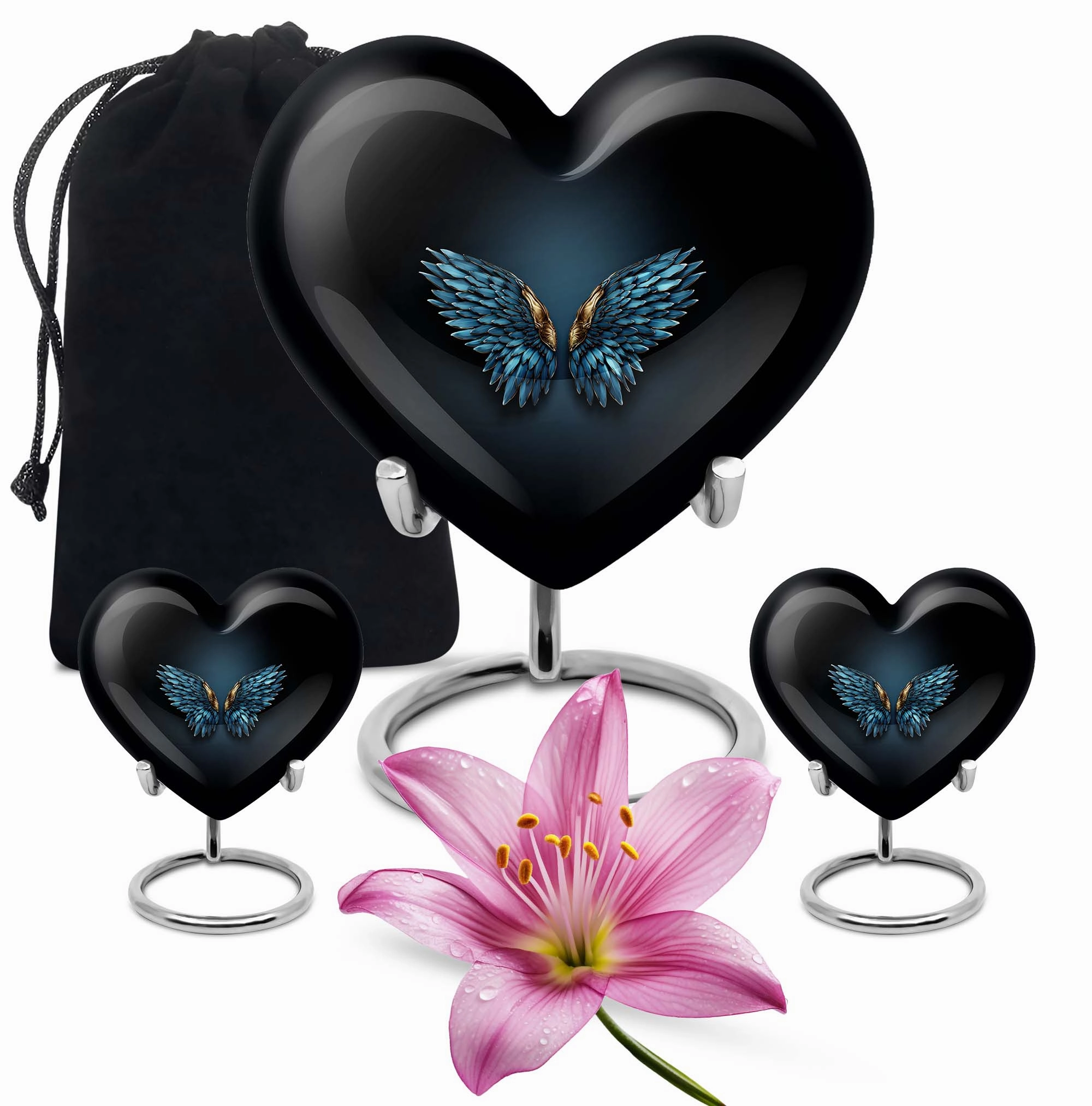 Blue Wings Tribute - Engravable Heart Urn for Cremation Ashes