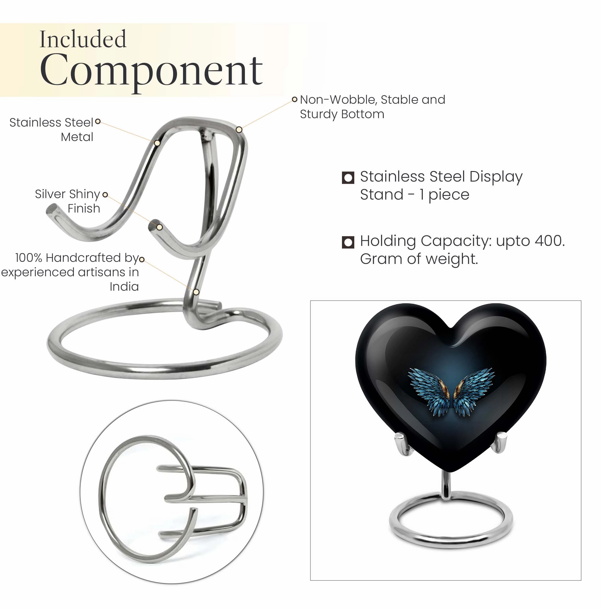 Blue Wings Tribute - Engravable Heart Urn for Cremation Ashes