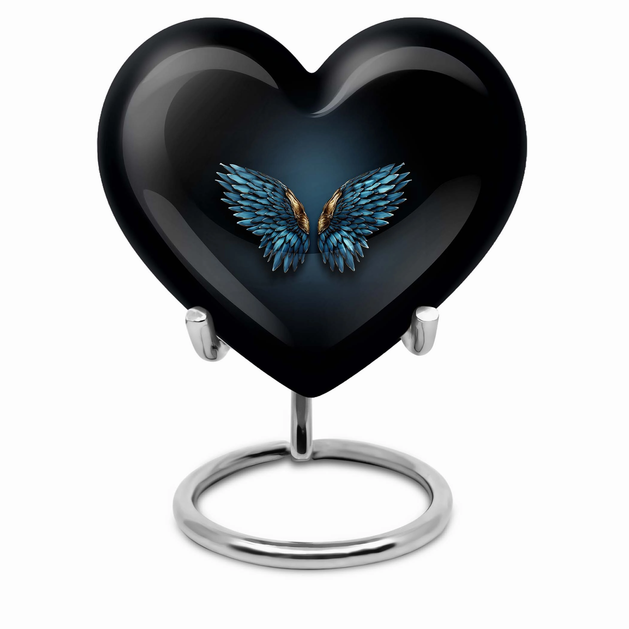 Blue Wings Tribute - Engravable Heart Urn for Cremation Ashes