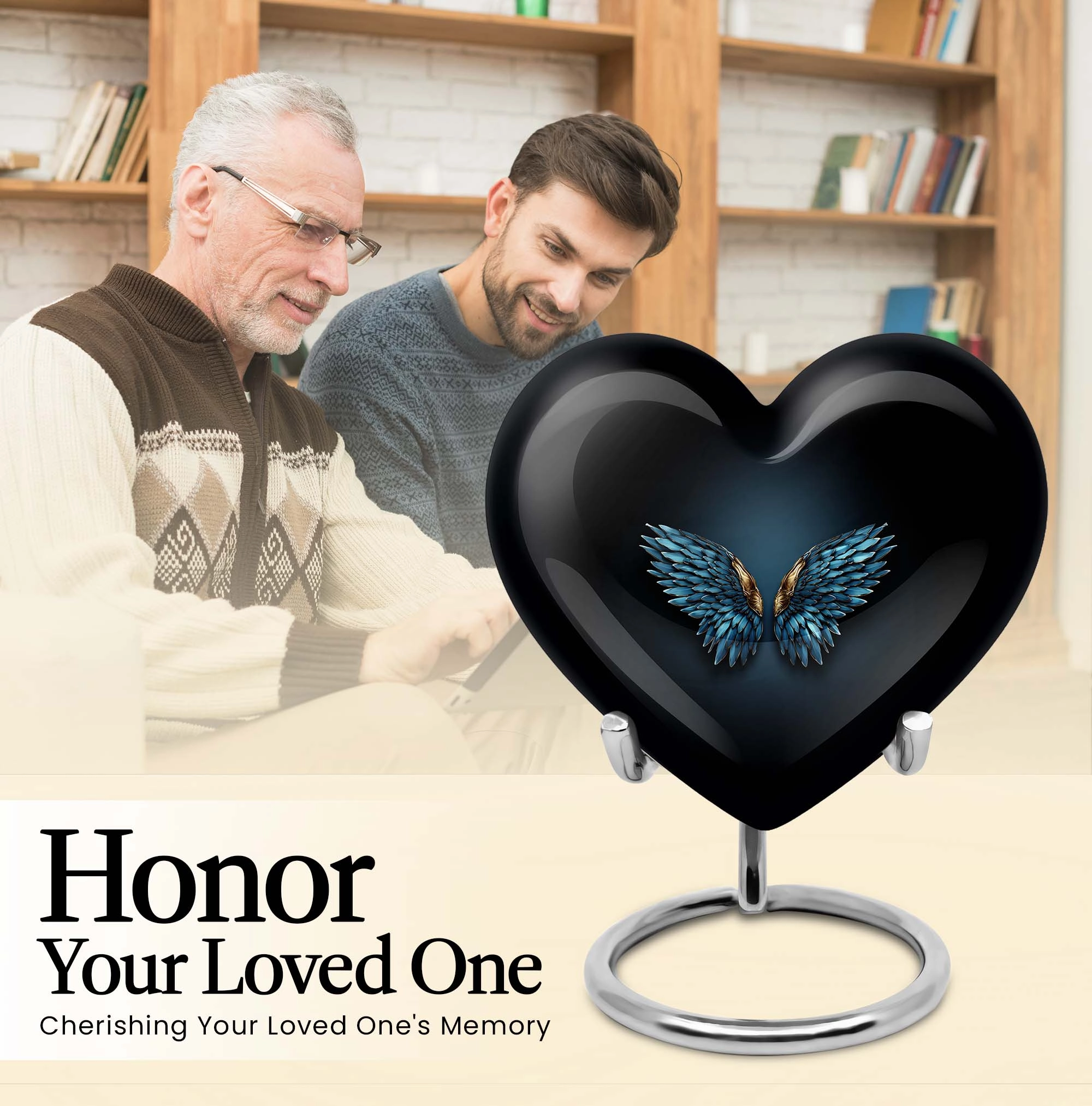 Blue Wings Tribute - Engravable Heart Urn for Cremation Ashes