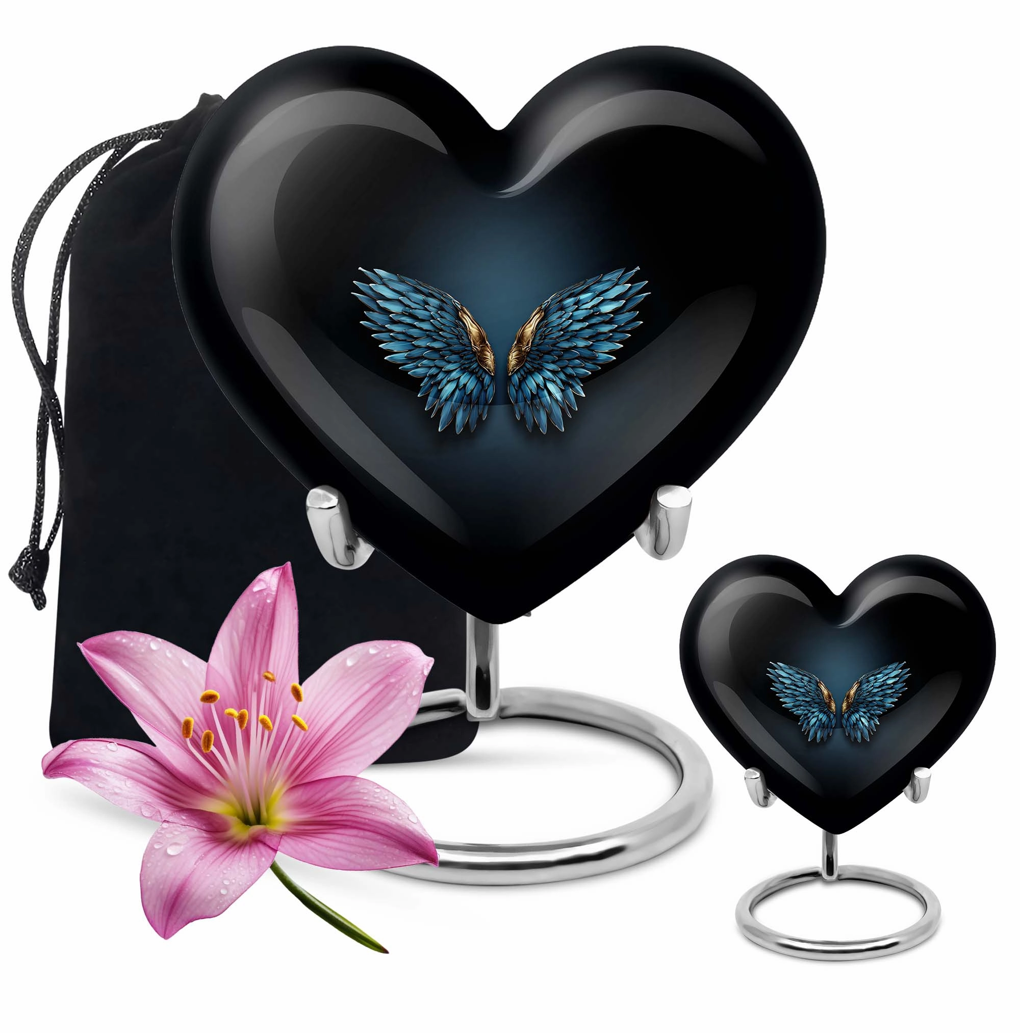 Blue Wings Tribute - Engravable Heart Urn for Cremation Ashes