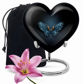 Blue Wings Tribute - Engravable Heart Urn for Cremation Ashes
