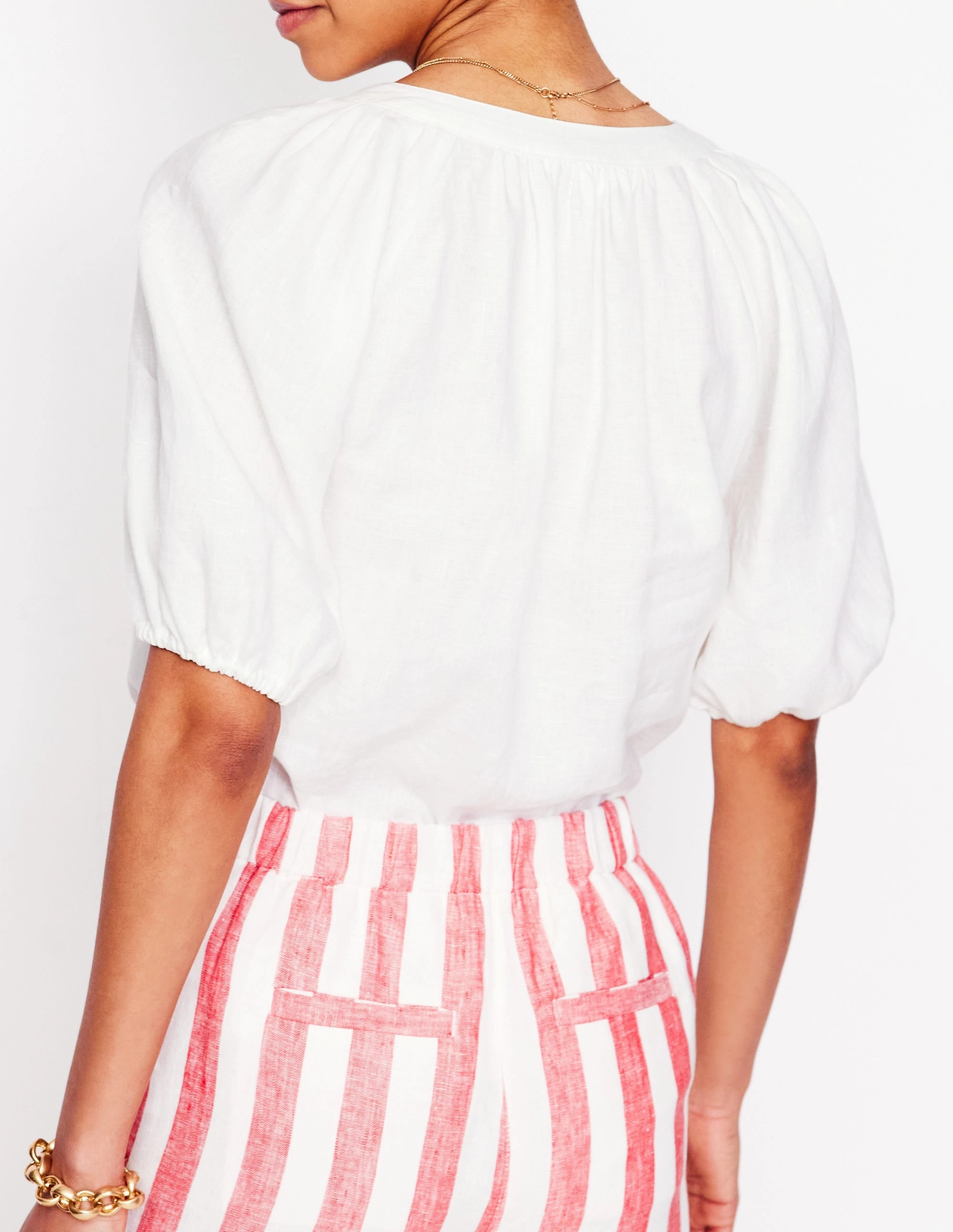 Brooke Linen Top-White