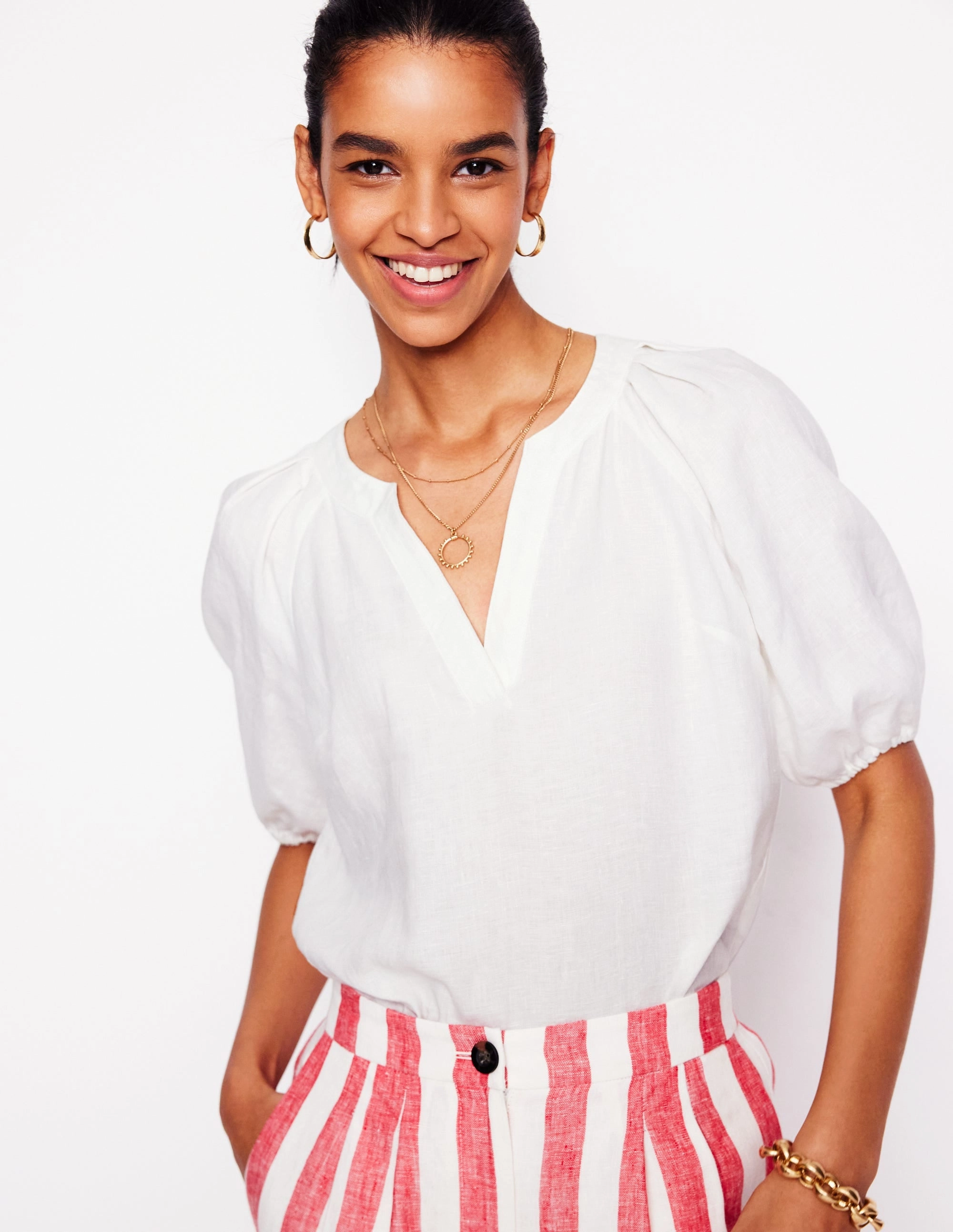 Brooke Linen Top-White