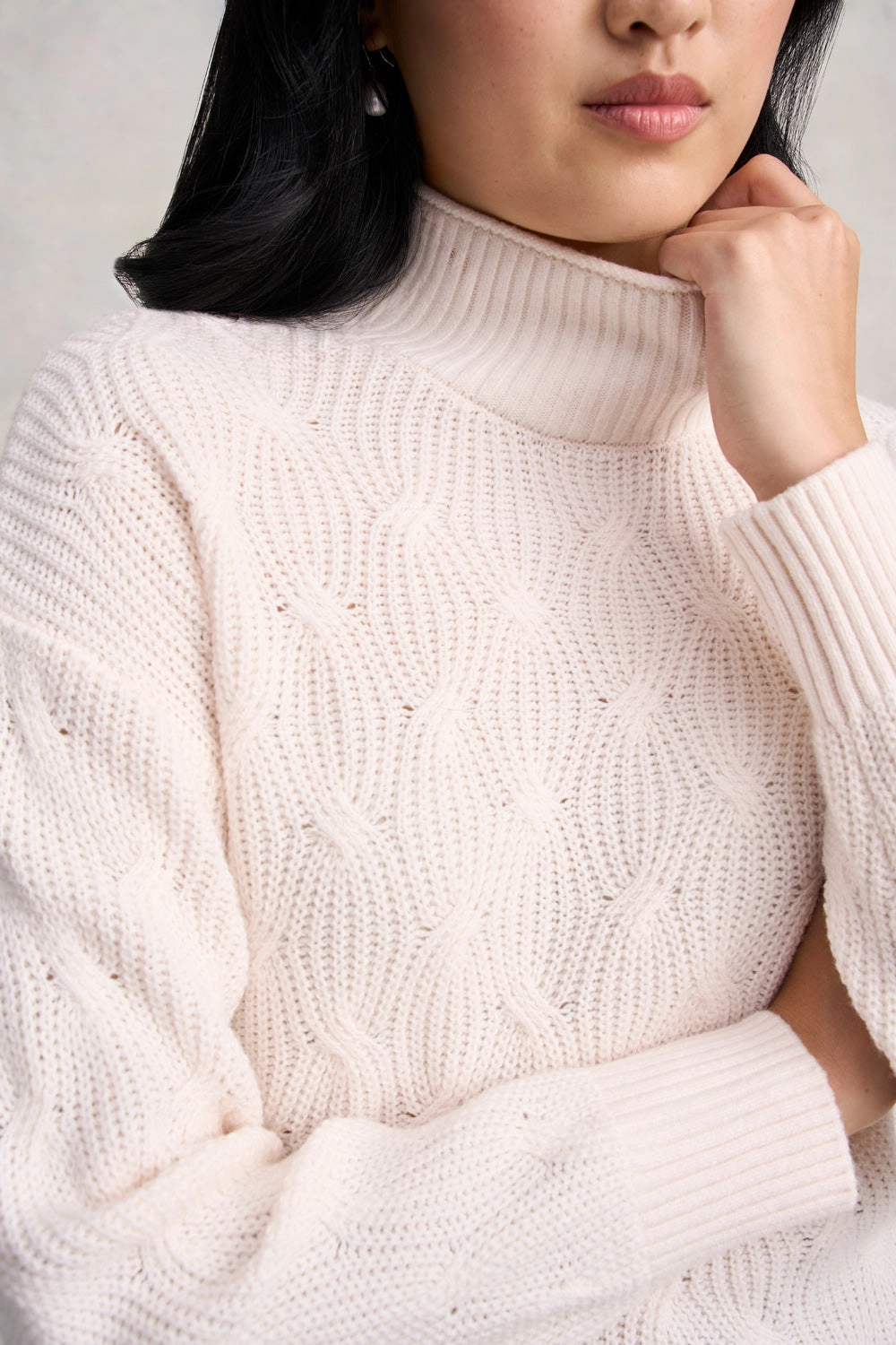 Cable Cotton Blend Jumper - Cream