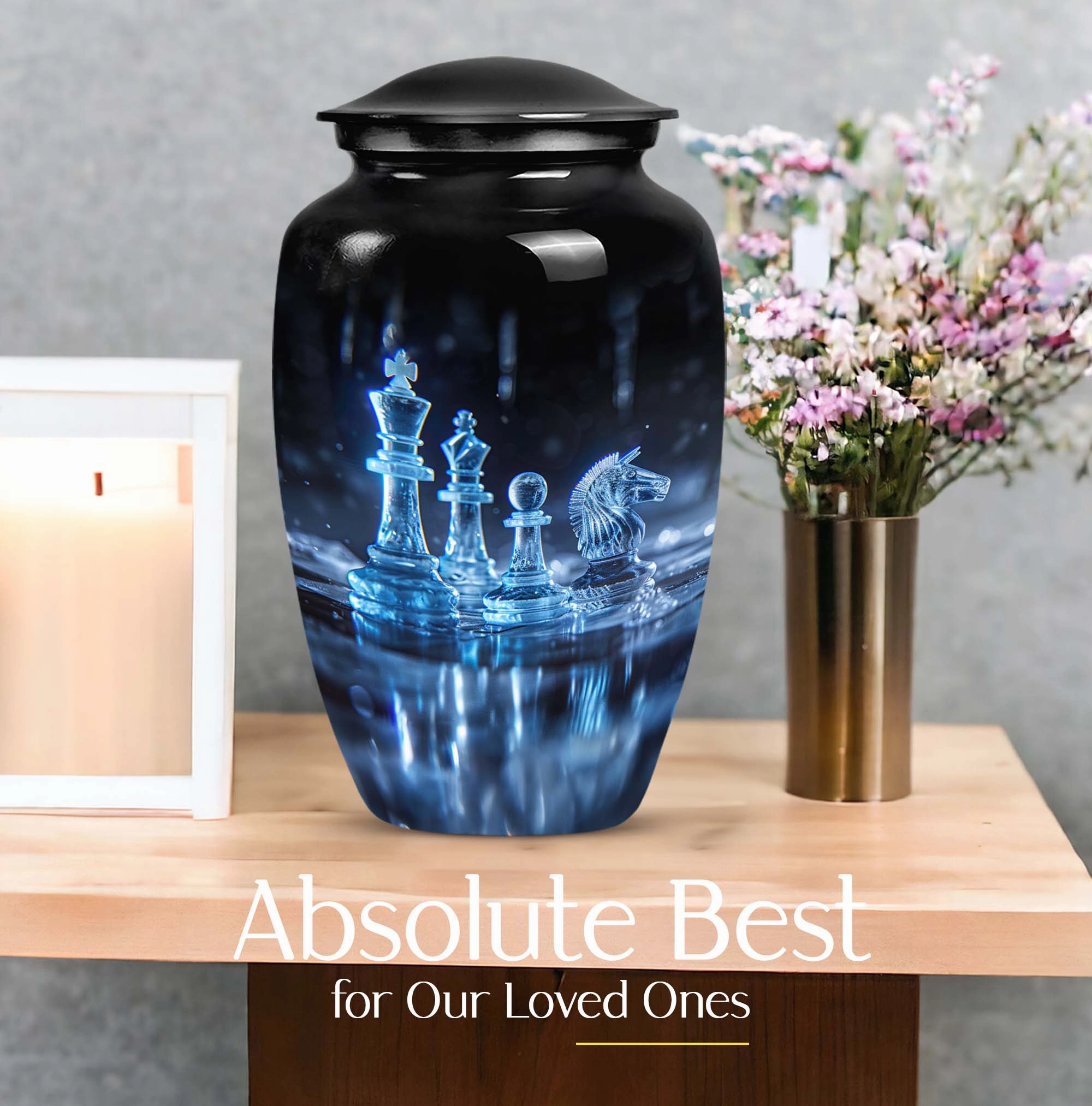 Chess Tribute:  Cremation Urn for Men, Solid Aluminum Build