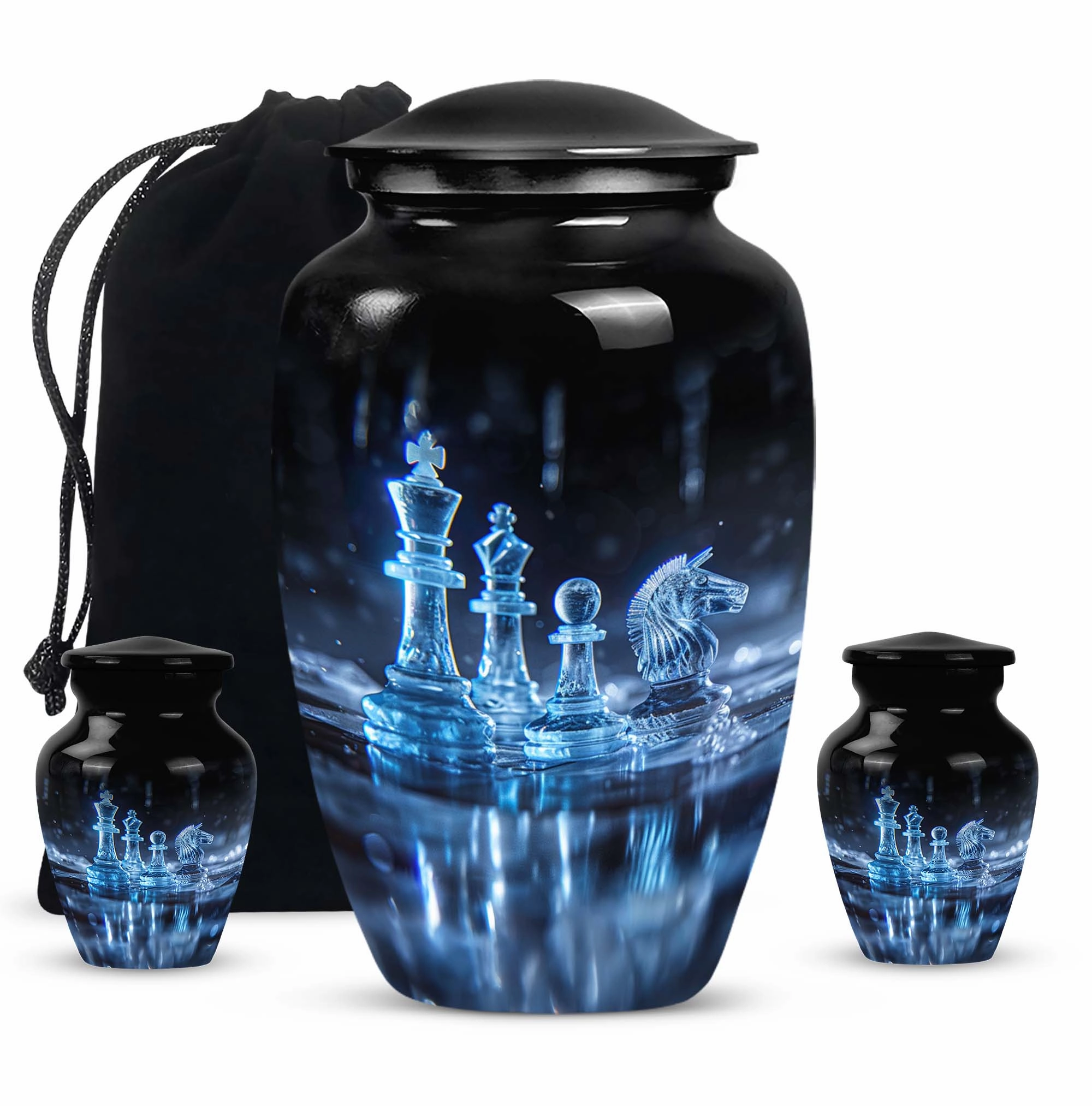 Chess Tribute:  Cremation Urn for Men, Solid Aluminum Build