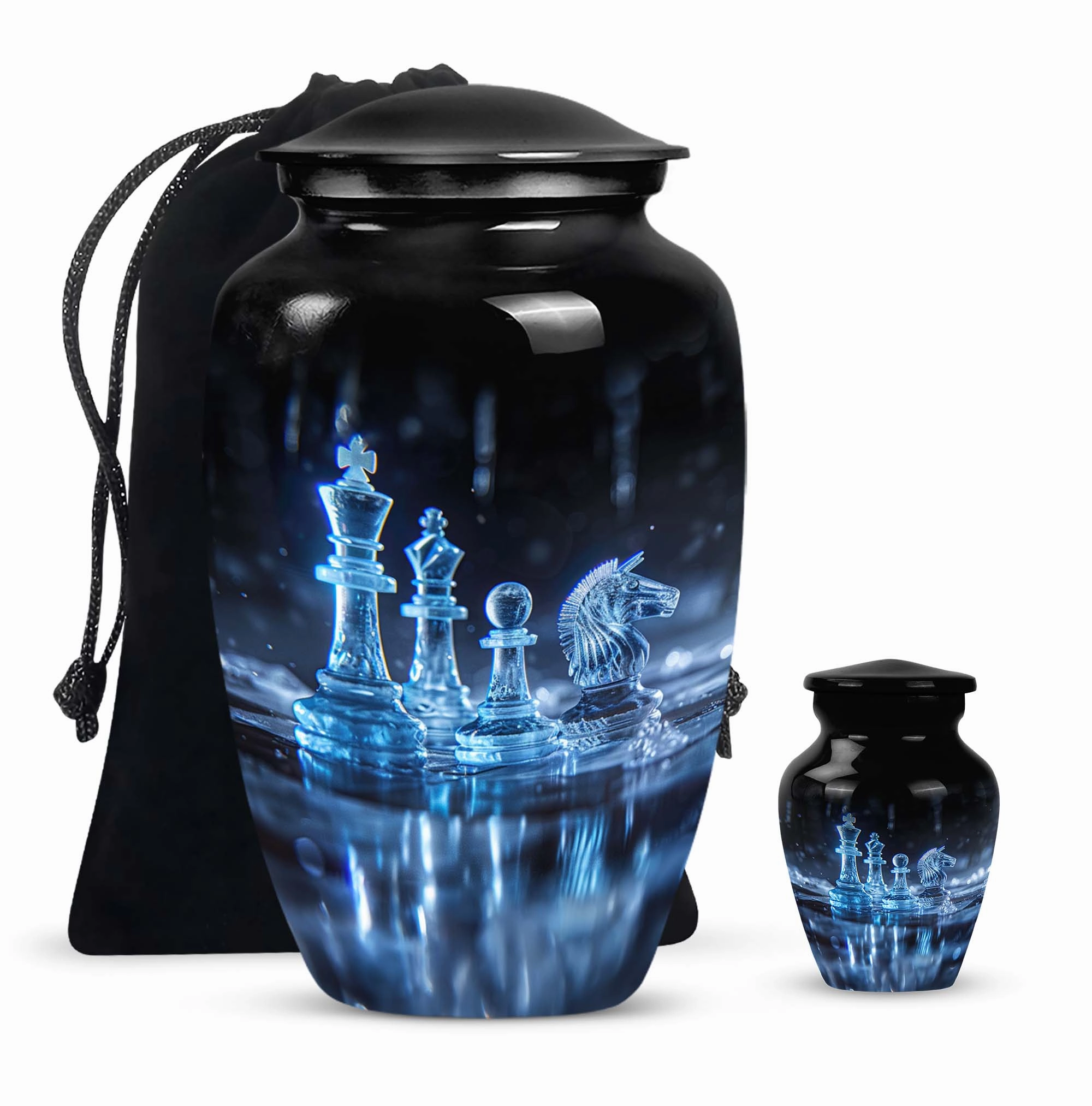 Chess Tribute:  Cremation Urn for Men, Solid Aluminum Build