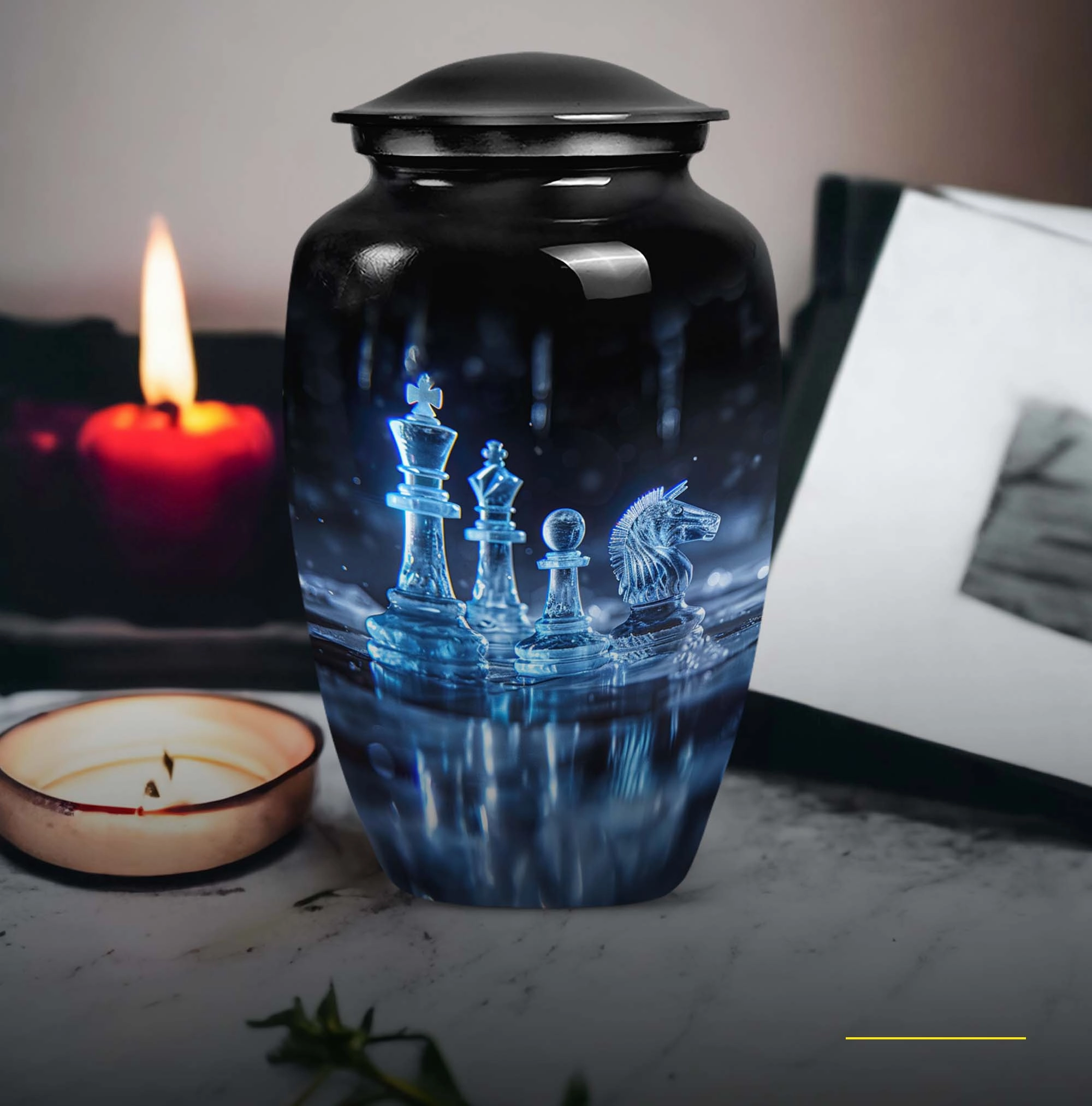Chess Tribute:  Cremation Urn for Men, Solid Aluminum Build