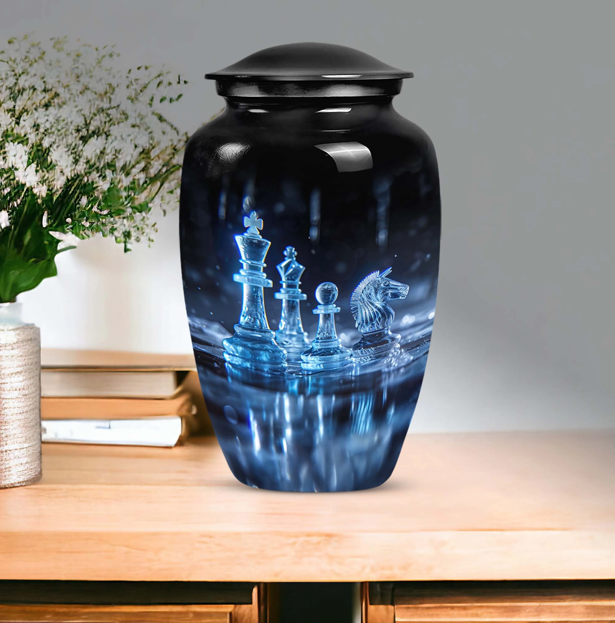 Chess Tribute:  Cremation Urn for Men, Solid Aluminum Build