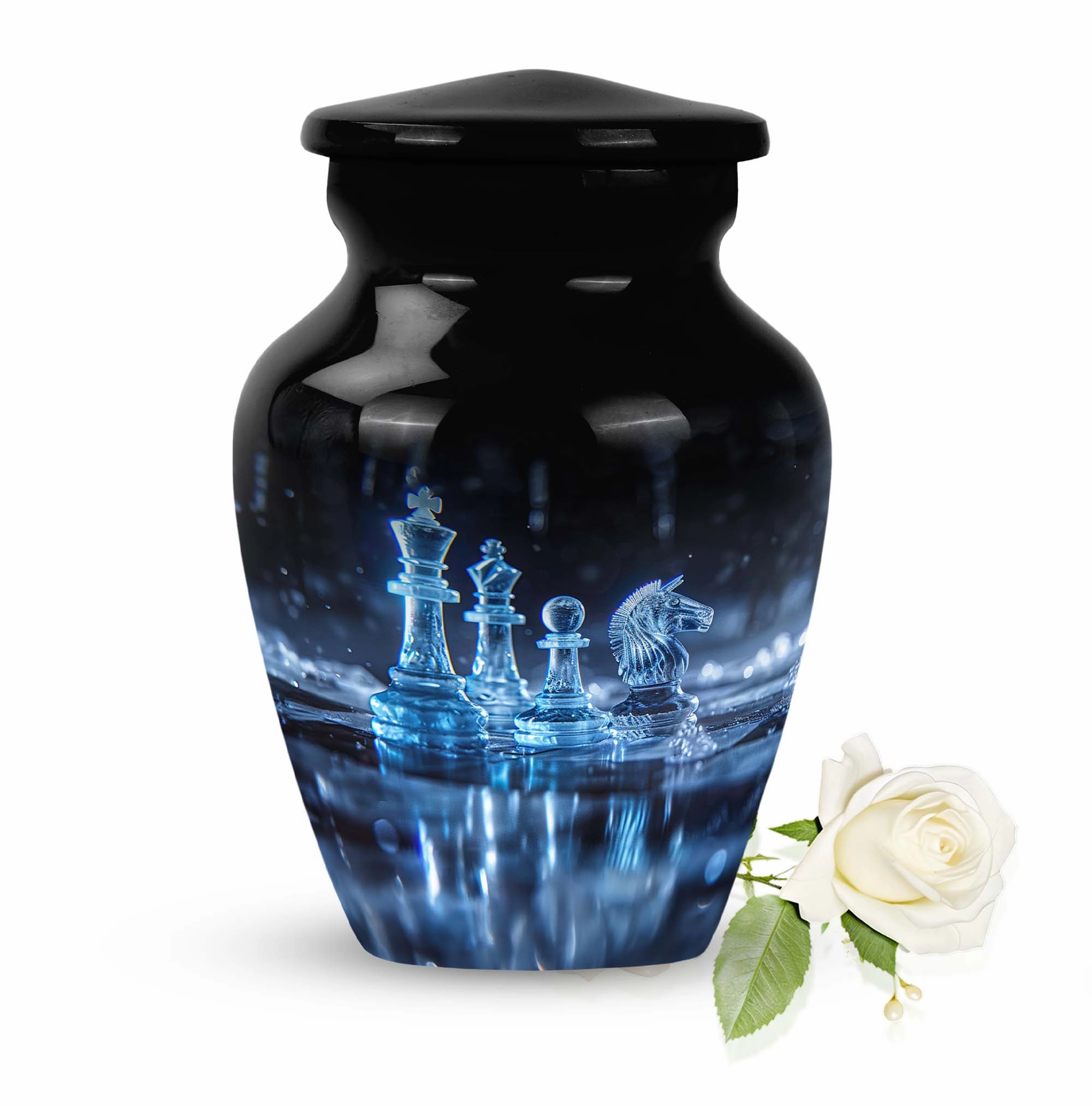 Chess Tribute:  Cremation Urn for Men, Solid Aluminum Build