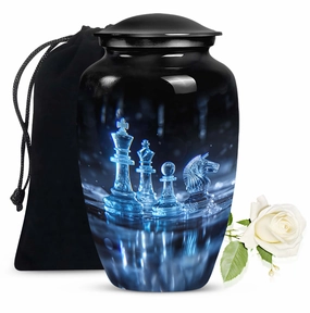 Chess Tribute:  Cremation Urn for Men, Solid Aluminum Build