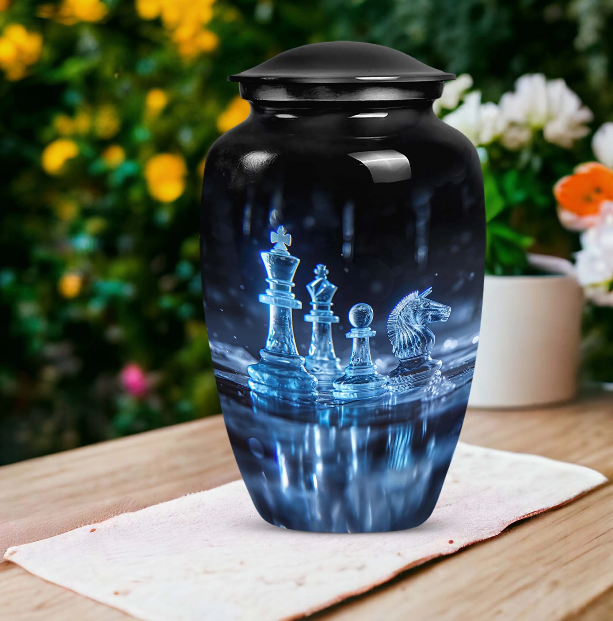 Chess Tribute:  Cremation Urn for Men, Solid Aluminum Build