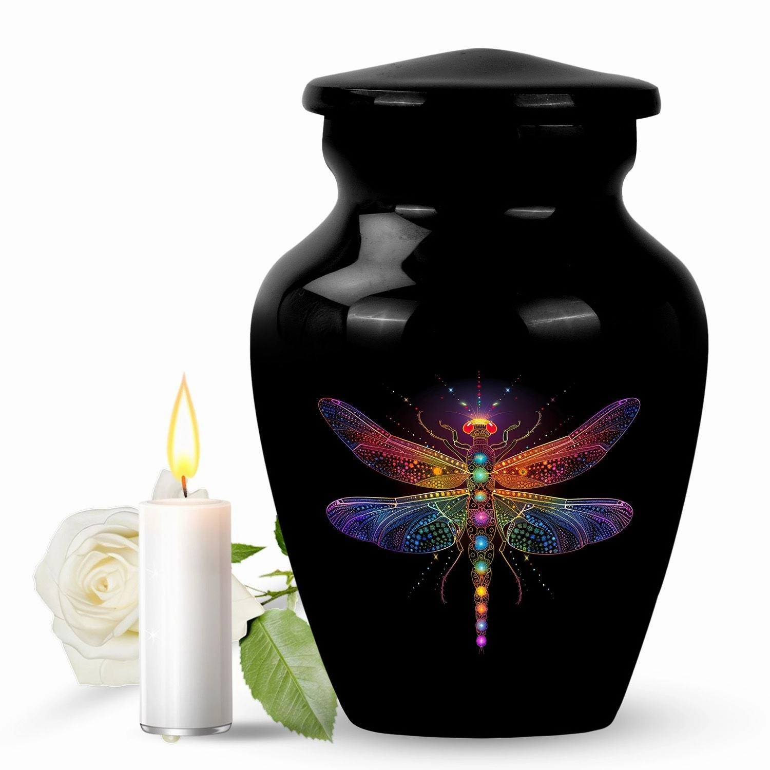 Cosmic Dragonfly Serenity: Majestic Cremation Urn for Men