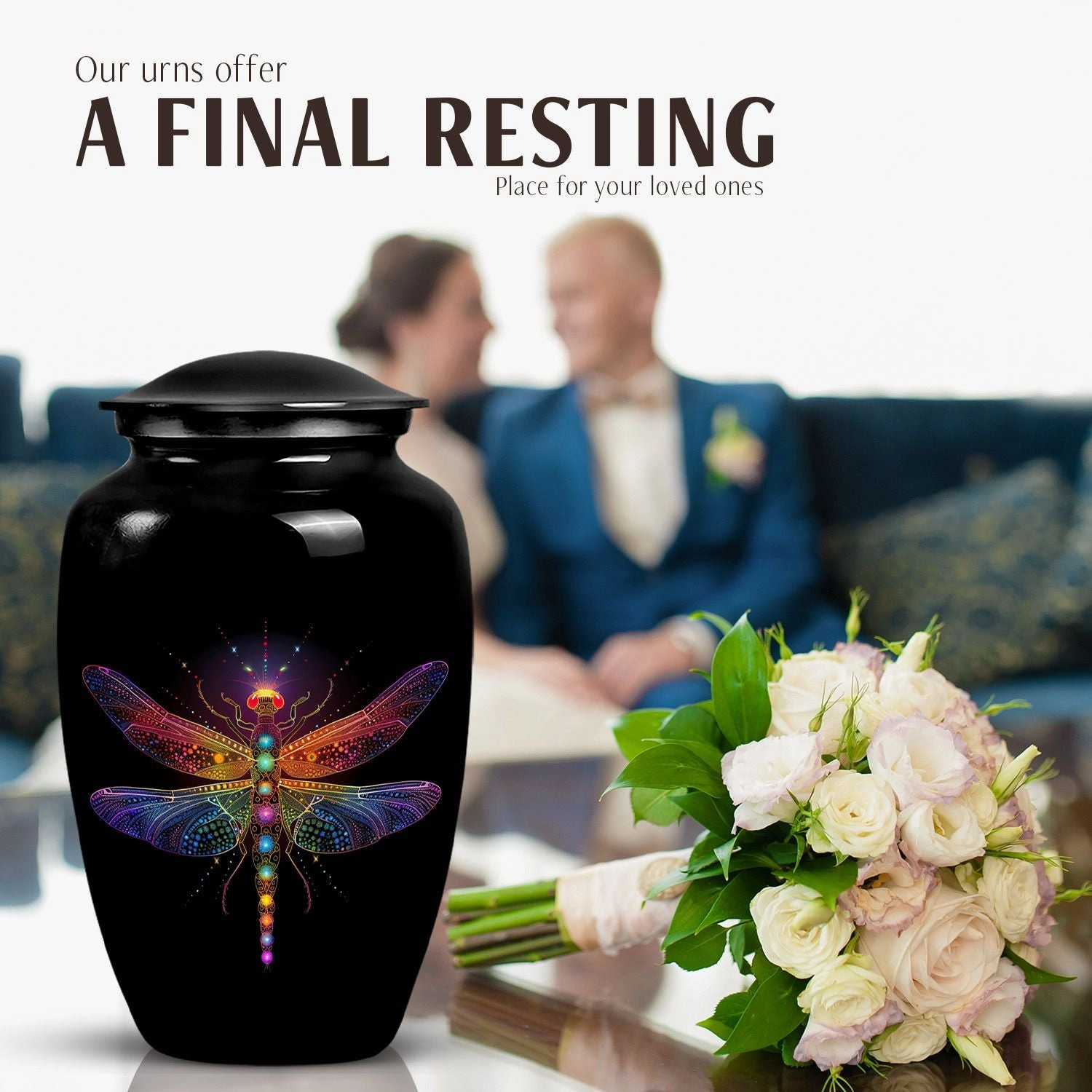 Cosmic Dragonfly Serenity: Majestic Cremation Urn for Men