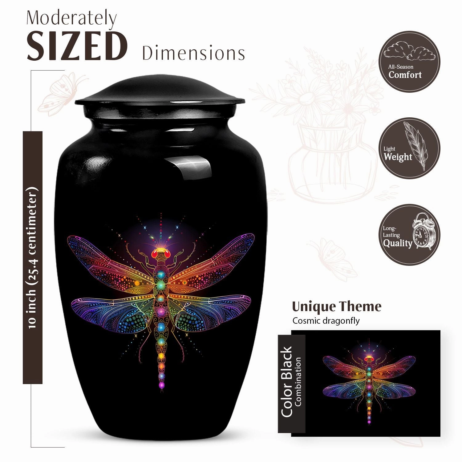 Cosmic Dragonfly Serenity: Majestic Cremation Urn for Men