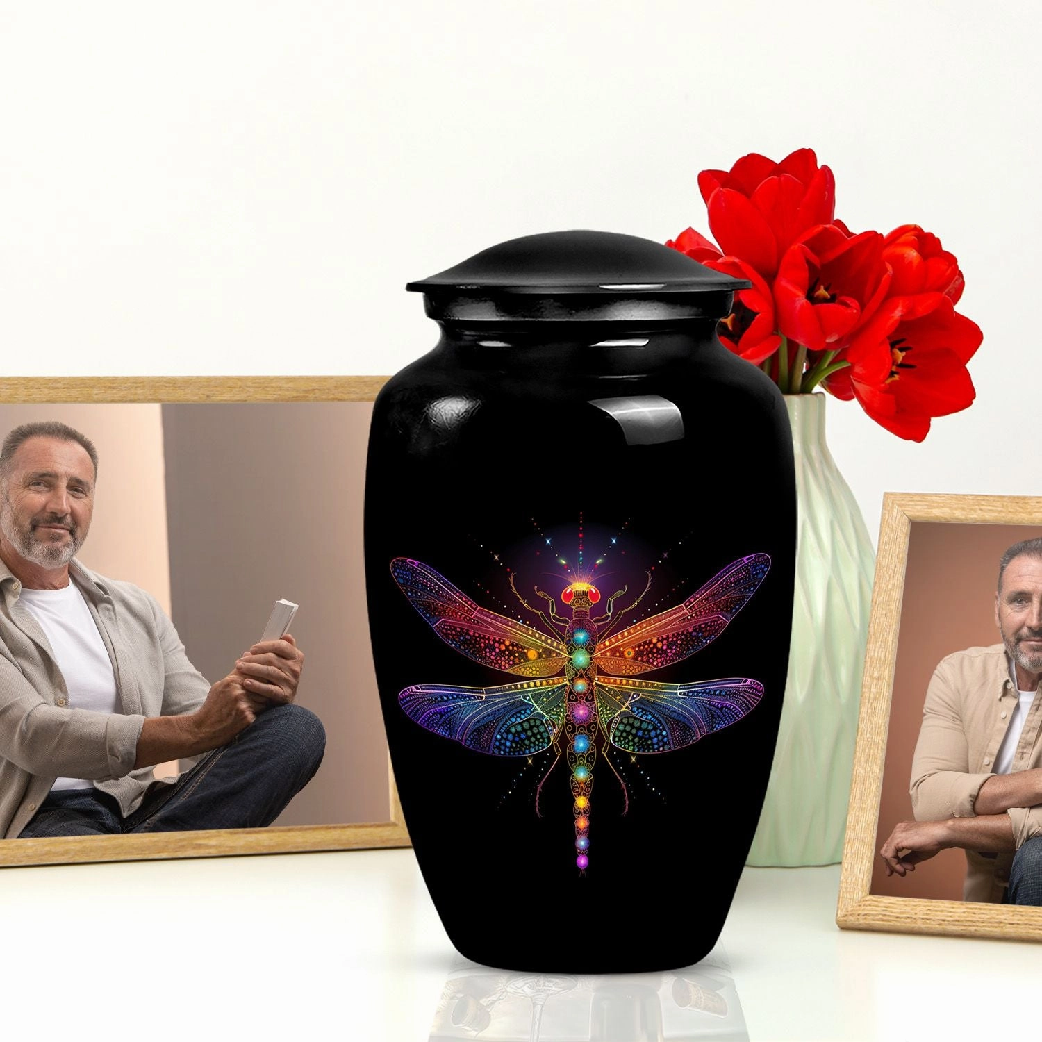 Cosmic Dragonfly Serenity: Majestic Cremation Urn for Men
