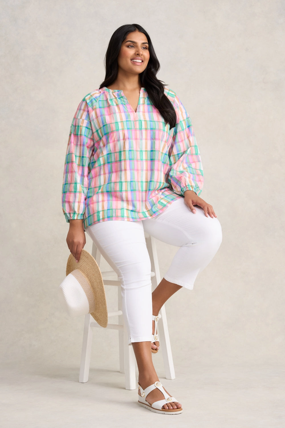 Cotton Check Top - Multi Check Jacquard