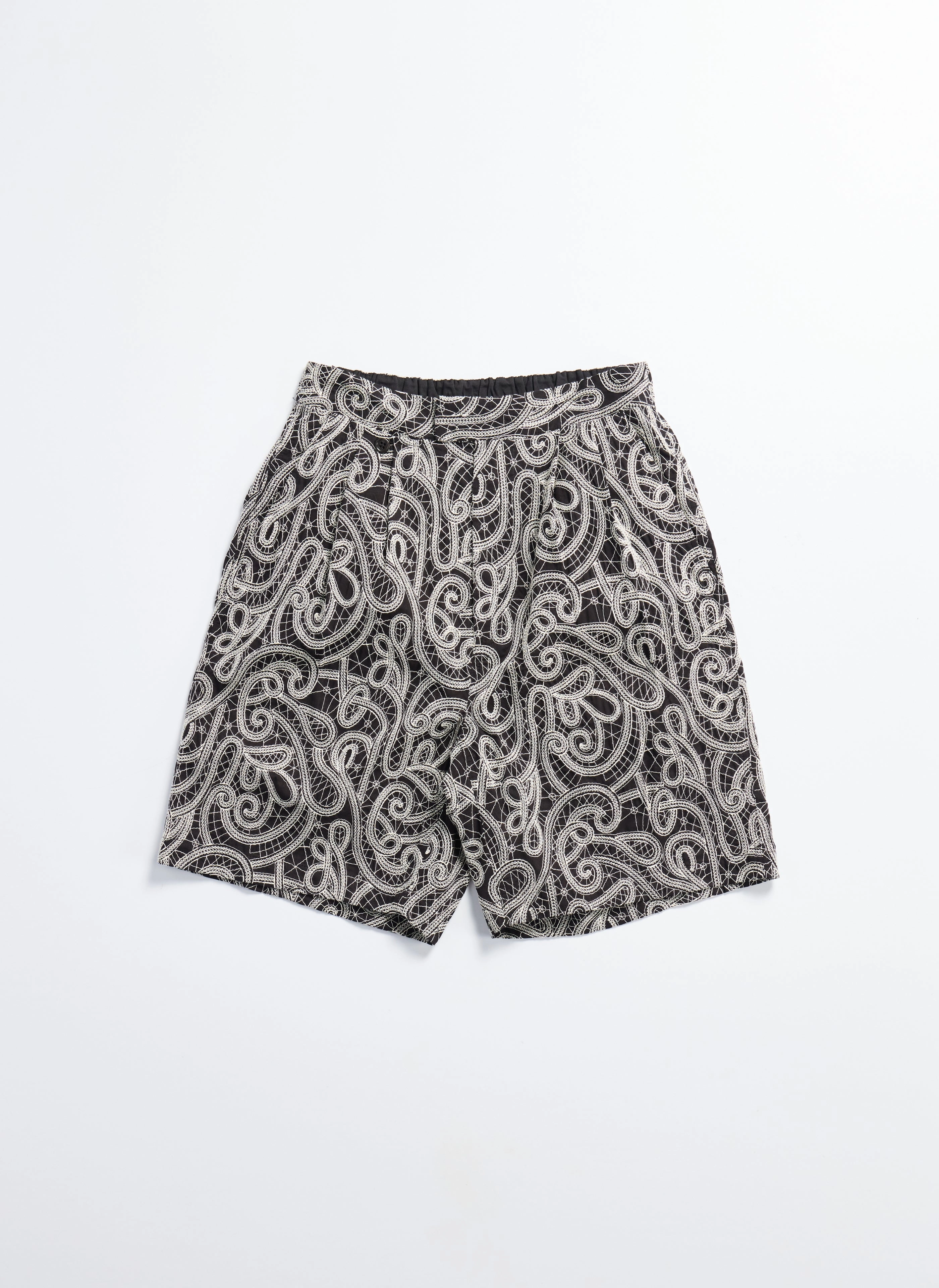 Cotton Embroidery Paisley Double Pleats Shorts
