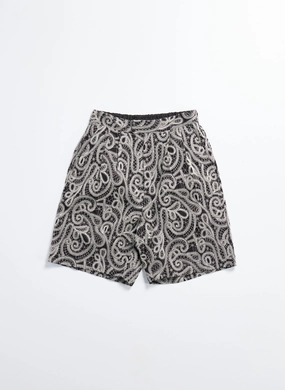 Cotton Embroidery Paisley Double Pleats Shorts