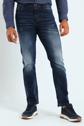 Crease Tint Slim Denim - Dark Blue