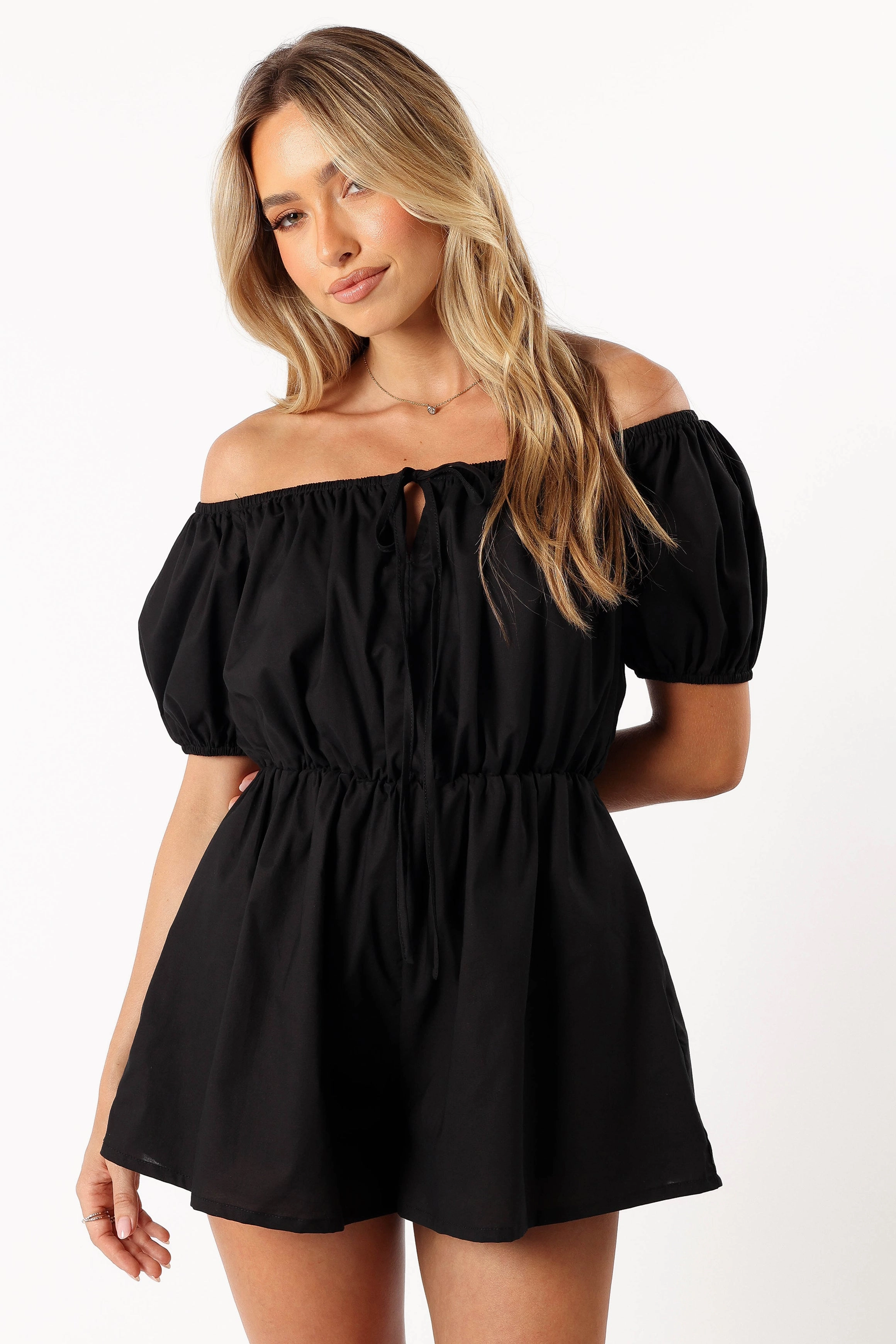 Destiny Off Shoulder Playsuit - Black