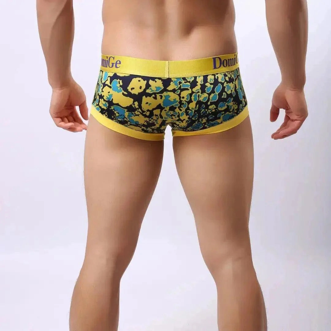 DomiGe Men's Low-Rise Leopard Trunks Stretchy Underwear with Gold Waistband