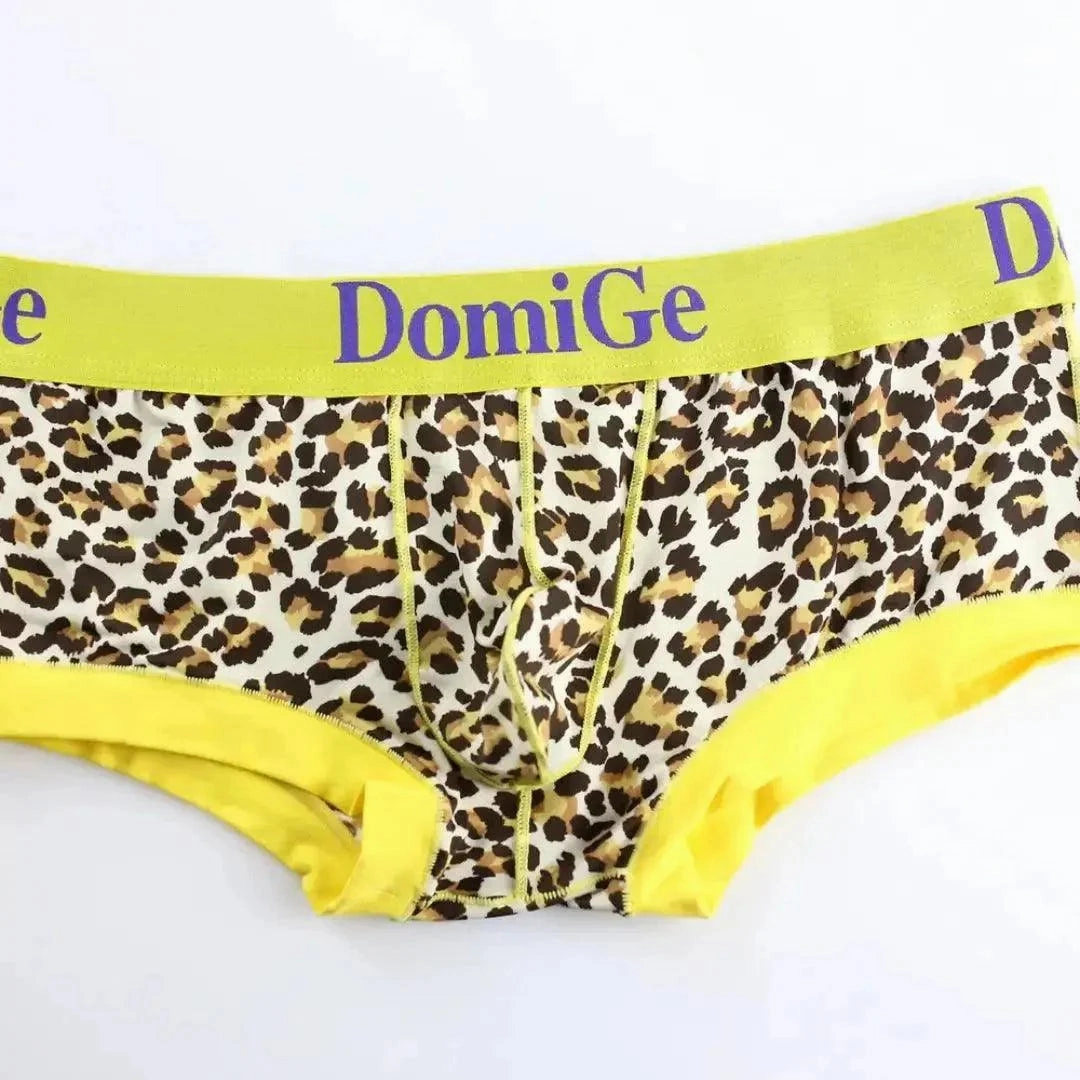 DomiGe Men's Low-Rise Leopard Trunks Stretchy Underwear with Gold Waistband