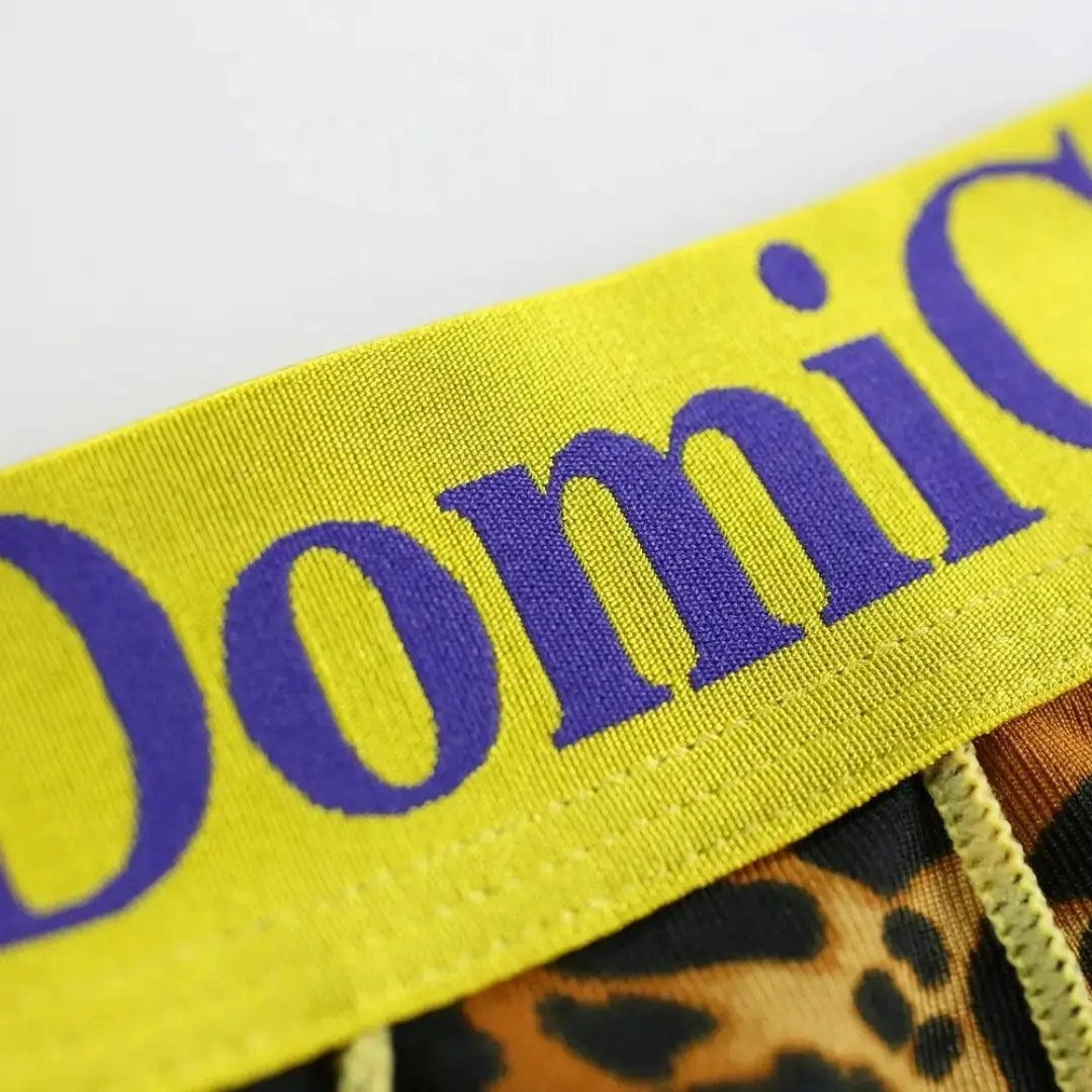 DomiGe Men's Low-Rise Leopard Trunks Stretchy Underwear with Gold Waistband