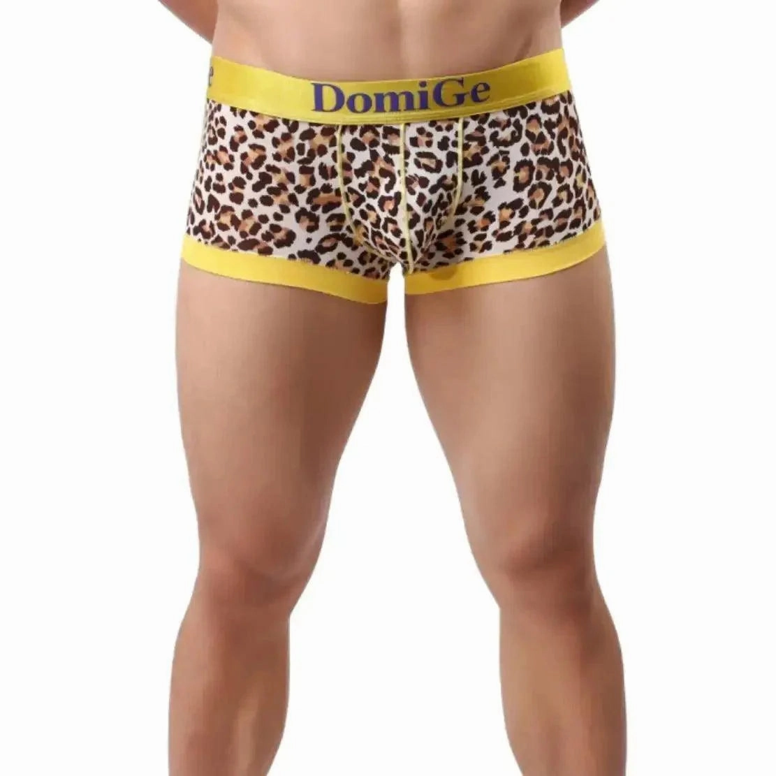 DomiGe Men's Low-Rise Leopard Trunks Stretchy Underwear with Gold Waistband