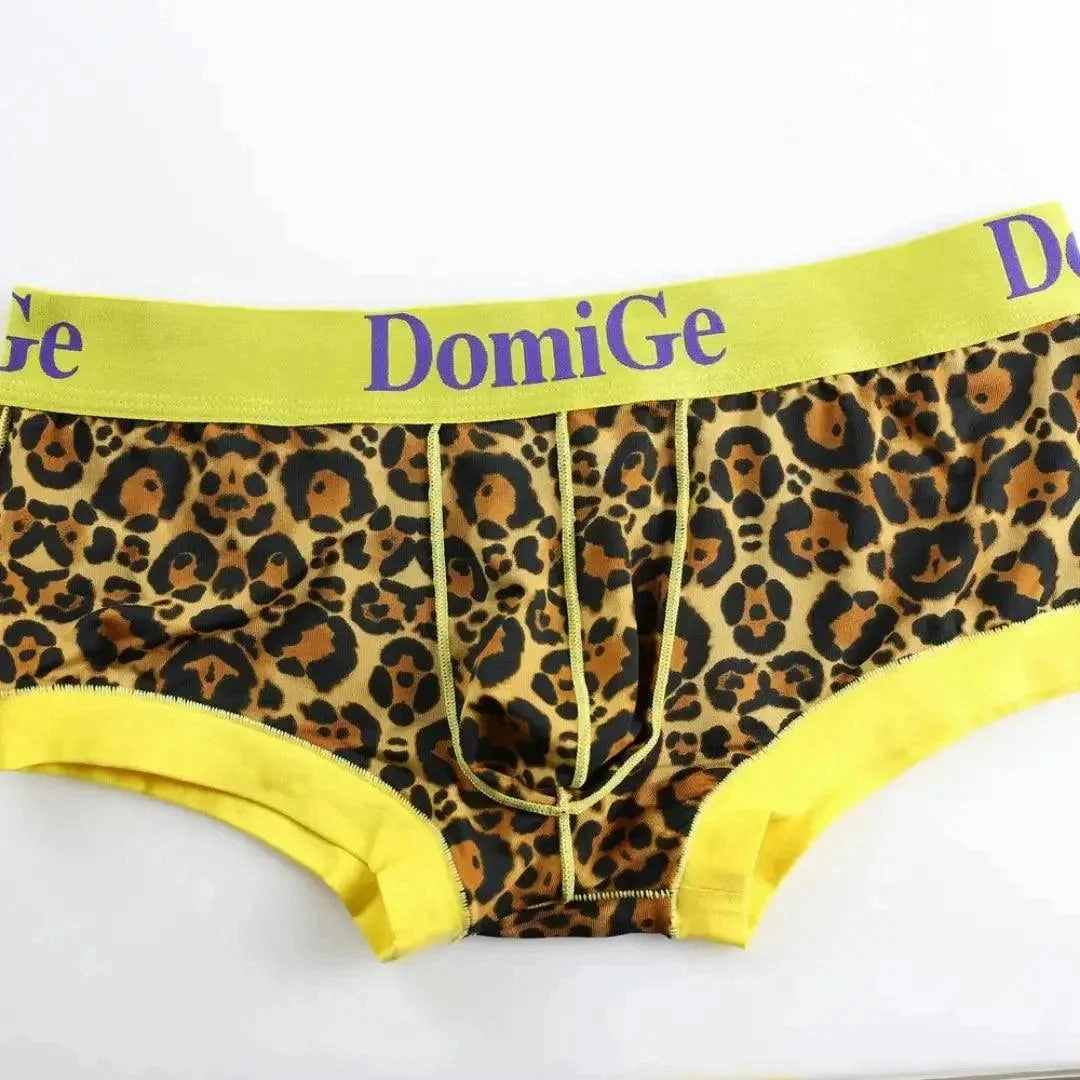 DomiGe Men's Low-Rise Leopard Trunks Stretchy Underwear with Gold Waistband