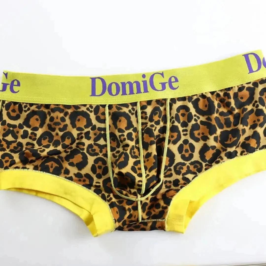 DomiGe Men's Low-Rise Leopard Trunks Stretchy Underwear with Gold Waistband