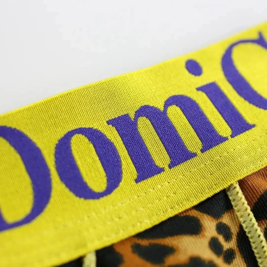 DomiGe Men's Low-Rise Leopard Trunks Stretchy Underwear with Gold Waistband