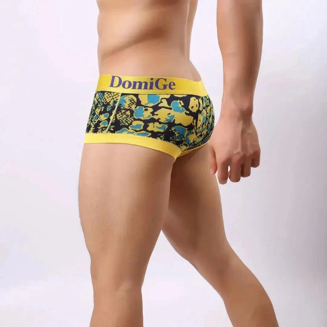 DomiGe Men's Low-Rise Leopard Trunks Stretchy Underwear with Gold Waistband