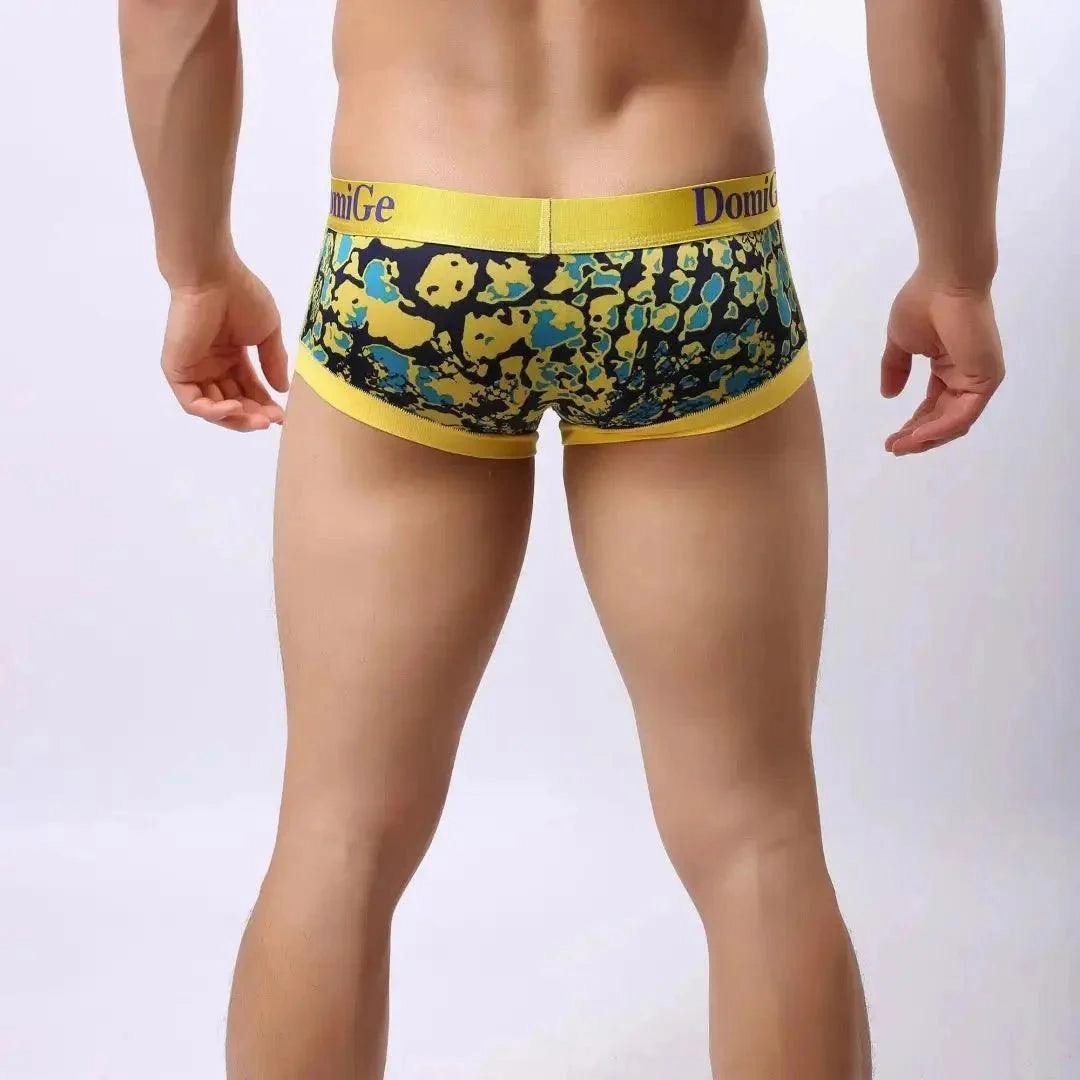DomiGe Men's Low-Rise Leopard Trunks Stretchy Underwear with Gold Waistband