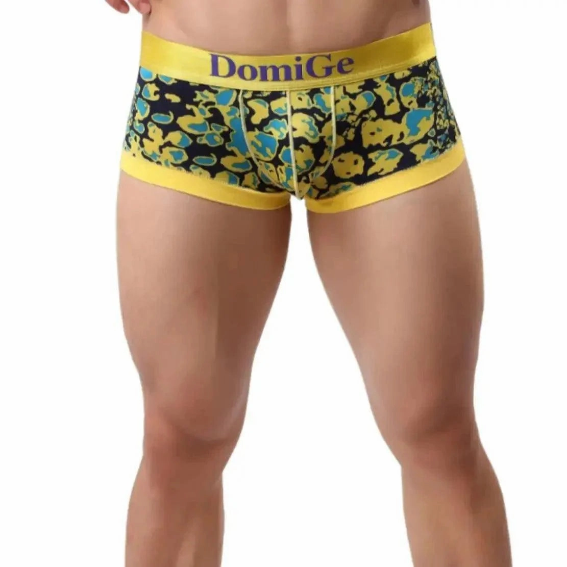 DomiGe Men's Low-Rise Leopard Trunks Stretchy Underwear with Gold Waistband